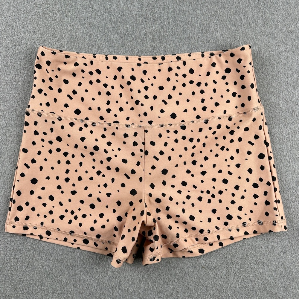 Forever 21 Shorts Womens Medium Peach Black Animal Print High Waist Active Yoga